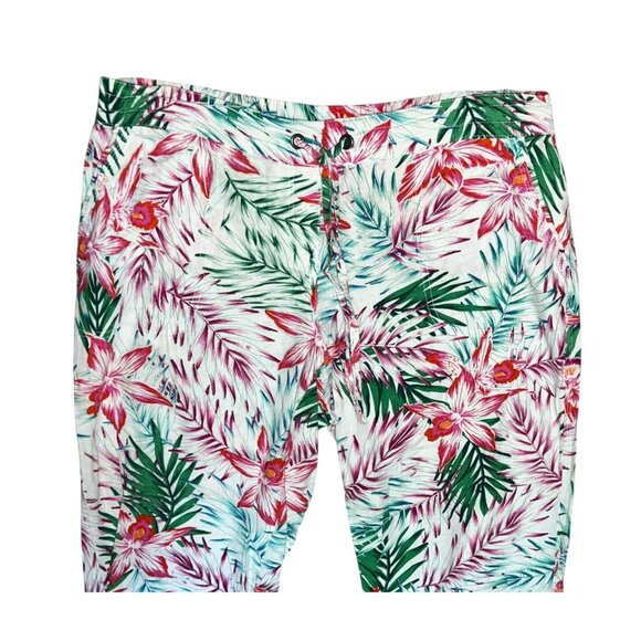 Per Se Linen Blend Floral Tropical Print Elastic Waist Casual Pants Sz Large Whi - Picture 3 of 7
